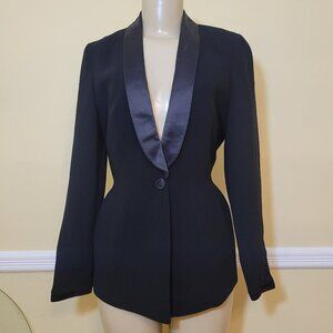 Rare Vintage Thierry Mugler Vintage 90s Black Jacket Blazer Satin Trim sz 40